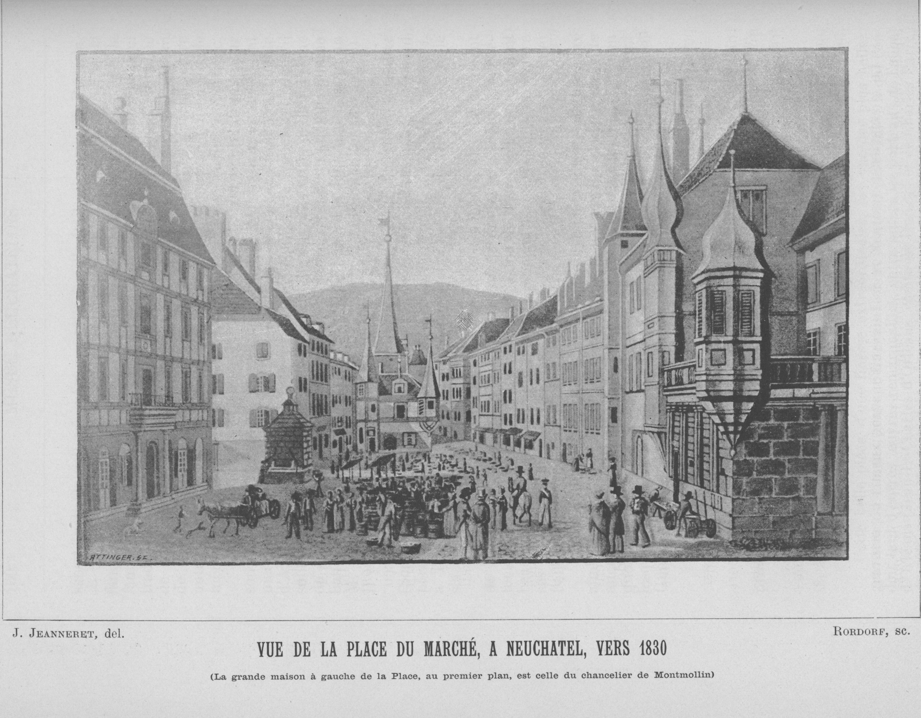 Place du marché à Neuchâtel, vers 1830